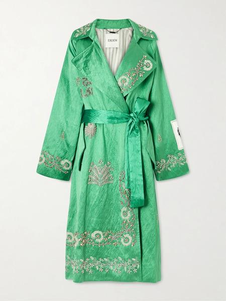  Erdem   Crystal Embellished Textured Satin Coat   Green 