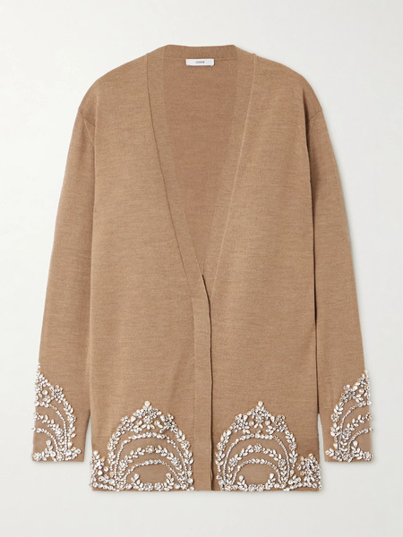  Erdem   Crystal Embellished Wool Cardigan   Camel 