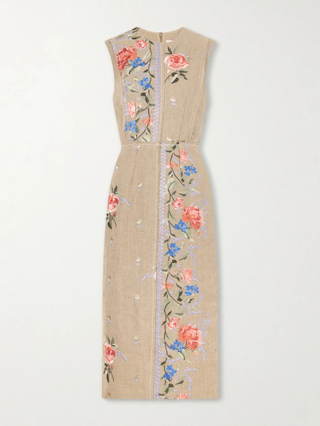  Erdem   Embroidered Linen Canvas Midi Dress   Multi 