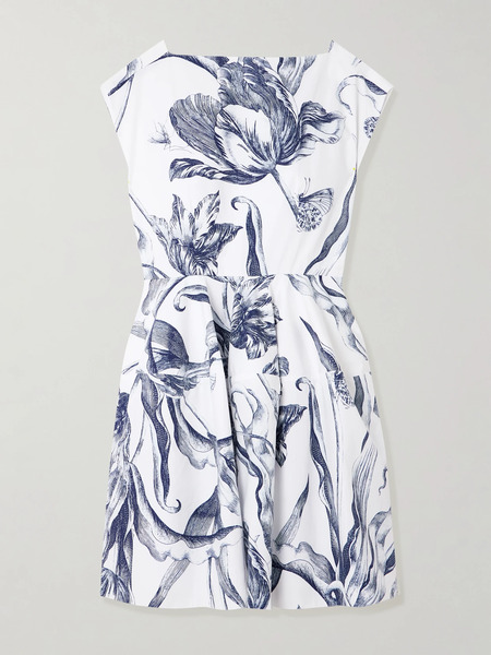  Erdem   Pleated Floral Print Cotton Poplin Mini Dress   Ivory 