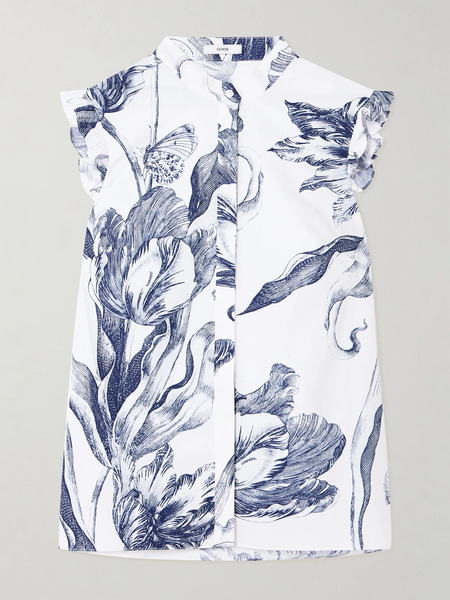  Erdem   Ruffled Floral Print Cotton Poplin Blouse   Ivory 