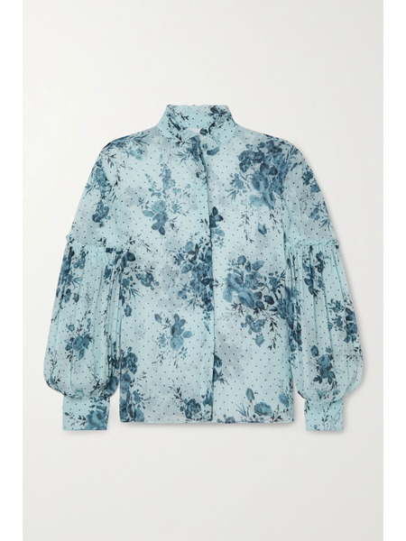  Erdem   Ruffled Printed Crepon Blouse   Light Blue 