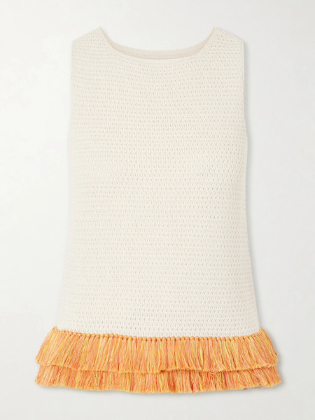  Escvdo   Amada Fringed Crocheted Cotton Tank   Ivory 