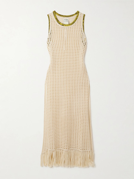  Escvdo   Atuq Fringed Open Knit Cotton Midi Dress   Ivory 