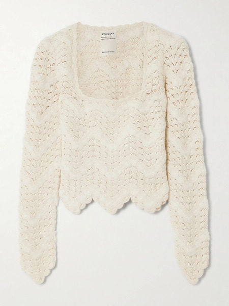  Escvdo   Brisa Scalloped Crocheted Alpaca Top   Ivory 