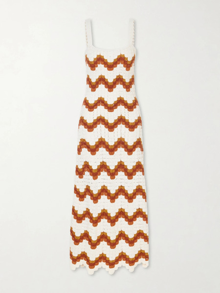  Escvdo   Marea Striped Crocheted Cotton Maxi Dress   Ivory 