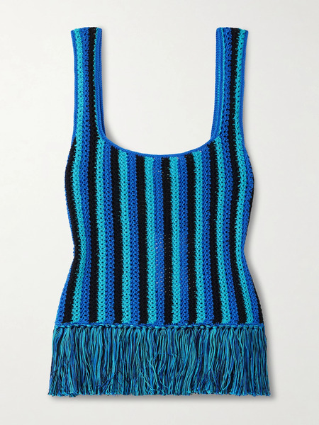  Escvdo   Misti Fringed Striped Open Knit Cotton Tank   Blue 