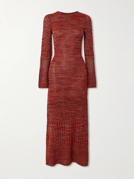  Escvdo   Murga Open Back Pointelle And Ribbed Knit Alpaca Maxi Dress   Brown 