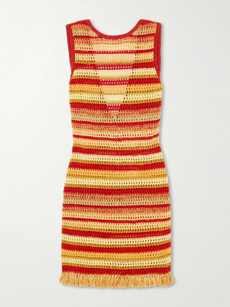  Escvdo   Nevado Fringed Striped Crocheted Cotton Mini Dress   Red 