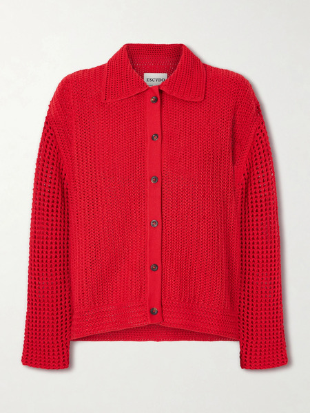  Escvdo   Solar Open Knit Cotton Cardigan   Red 