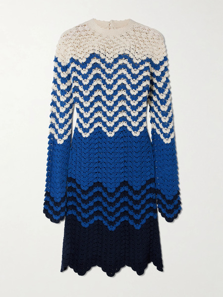  Escvdo   Victoria Striped Crocheted Cotton Mini Dress   Blue 