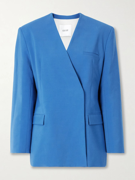  Esse Studios   Homme Double Breasted Oversized Woven Blazer   Blue 