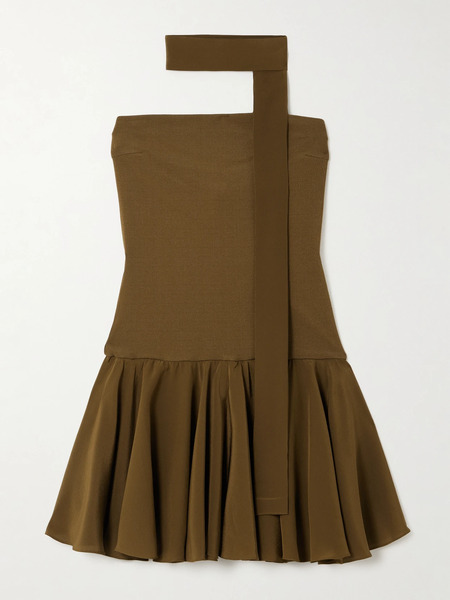  Esse Studios   Illi Scarf Detailed Strapless Stretch Knit And Silk Crepe De Chine Mini Dress   Army Green 