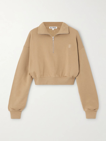  éterne   Cropped Embroidered Cotton And Modal Blend Jersey Sweatshirt   Taupe 