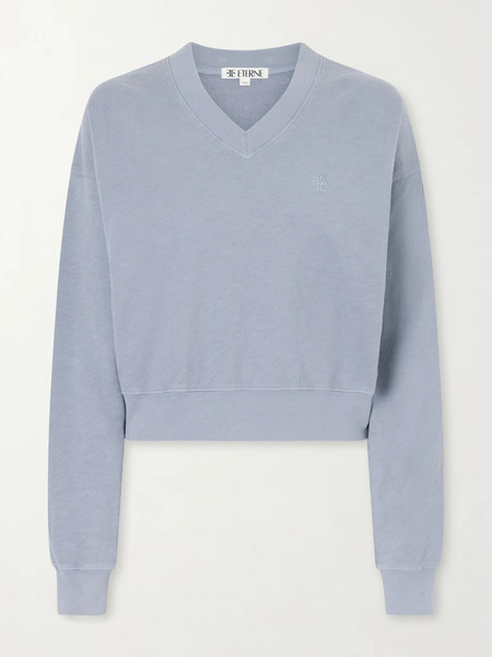  éterne   Embroidered Cotton Jersey Sweater   Blue 