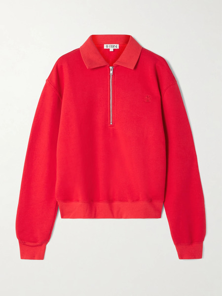  éterne   Embroidered French Cotton And Modal Blend Terry Half Zip Sweatshirt   X Small 