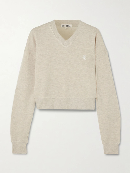  éterne   Embroidered French Cotton Blend Terry Sweatshirt   Beige 