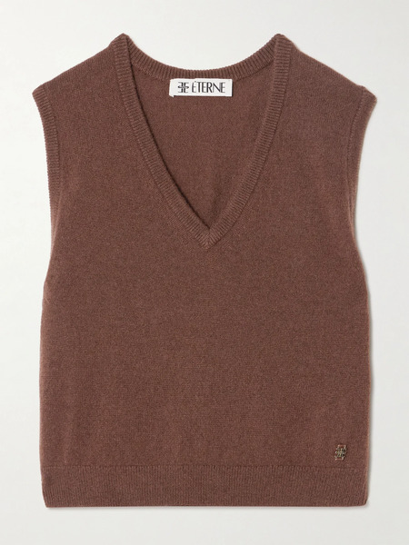  éterne   Lenny Cropped Embellished Cashmere Vest   Brown 