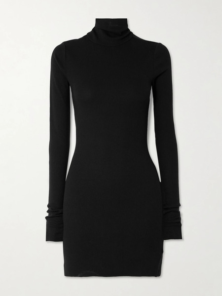  éterne   Ribbed Stretch Cotton And Modal Blend Mini Turtleneck Dress   Black 