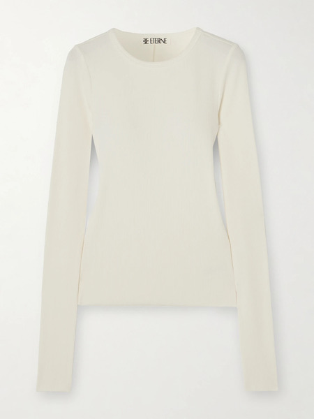  éterne   Ribbed Stretch Cotton And Modal Blend Top   Cream 