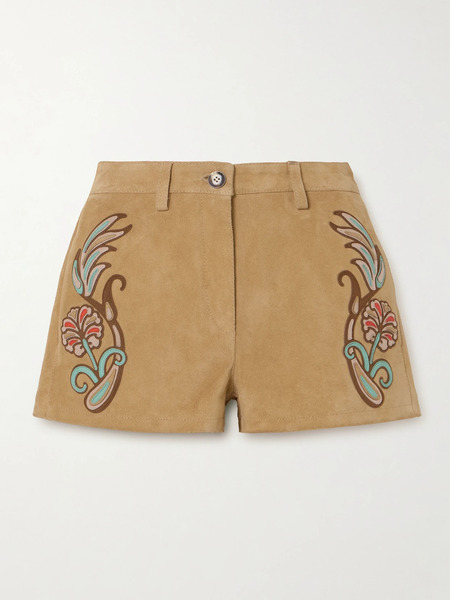  Etro   Appliquéd Suede Shorts   Sand 