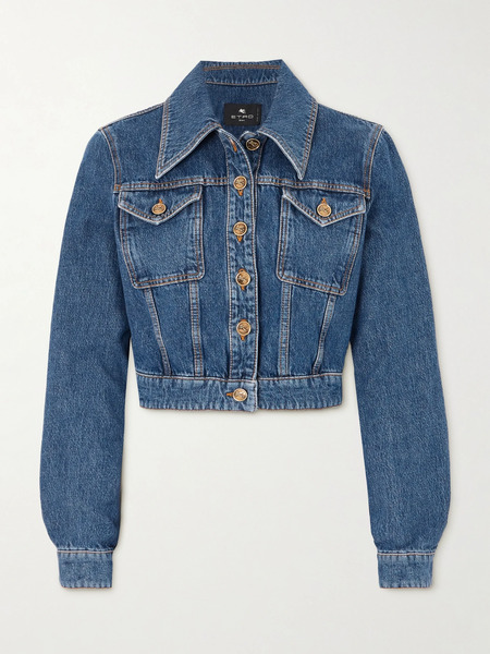  Etro   Cropped Embroidered Denim Jacket   Mid Denim 