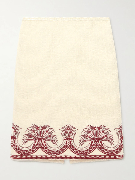  Etro   Embroidered Wool Tweed Skirt   Cream 