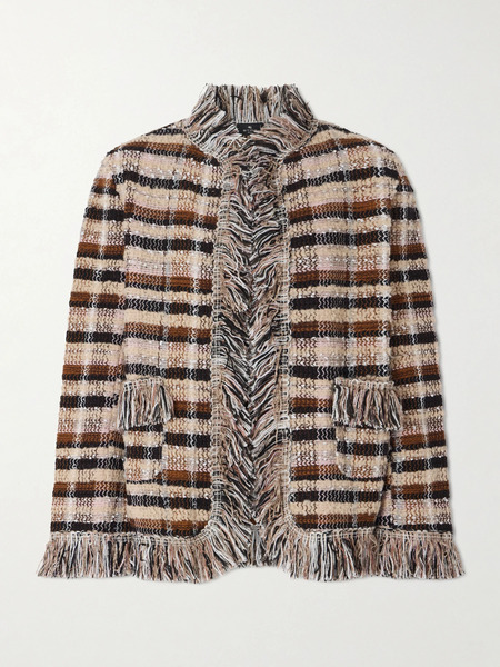  Etro   Fringed Checked Tweed Jacket   Brown 