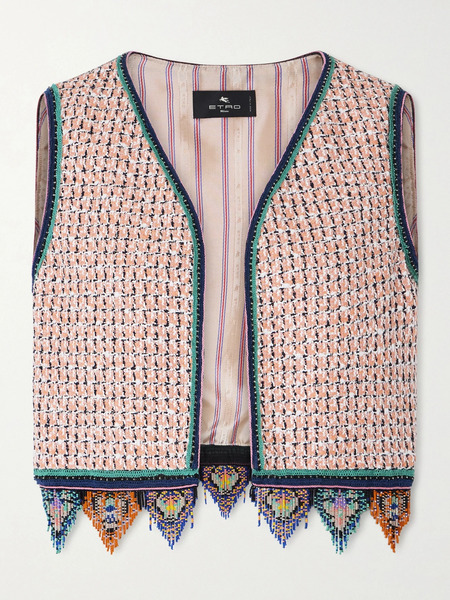  Etro   Fringed Embroidered Tweed Vest   Orange 