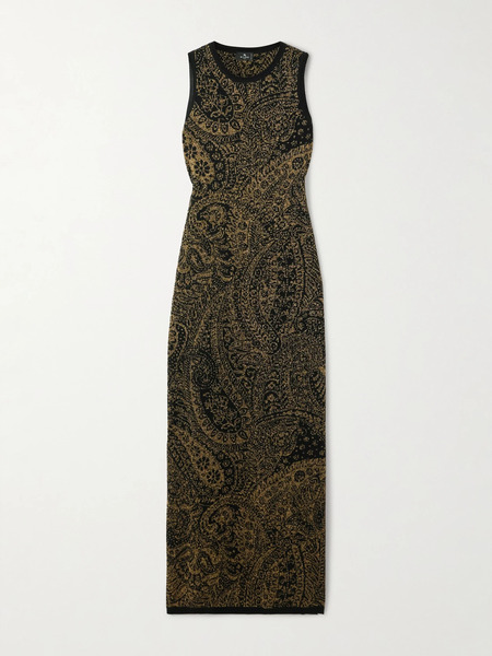  Etro   Metallic Wool Blend Devoré Velvet Maxi Dress   Gold 