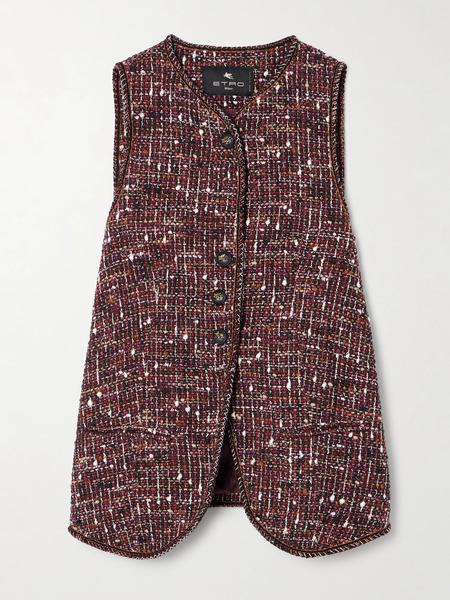  Etro   Piped Cotton Blend Tweed Vest   Burgundy 