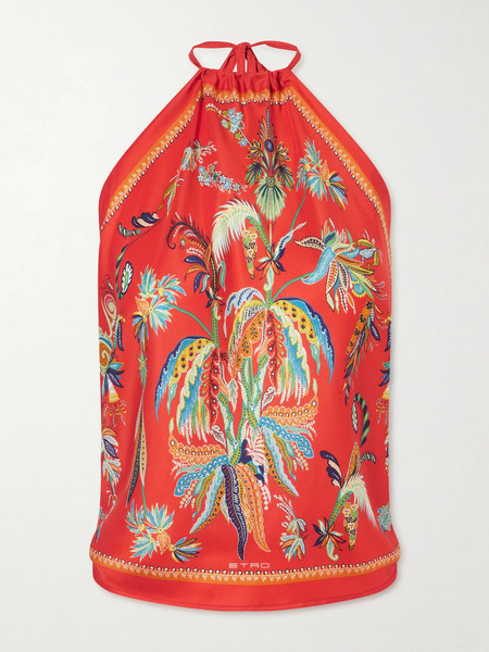  Etro   Printed Silk Satin Halterneck Top   Red 