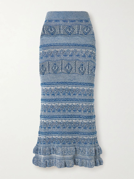  Etro   Ruffled Crocheted Maxi Skirt   Blue 