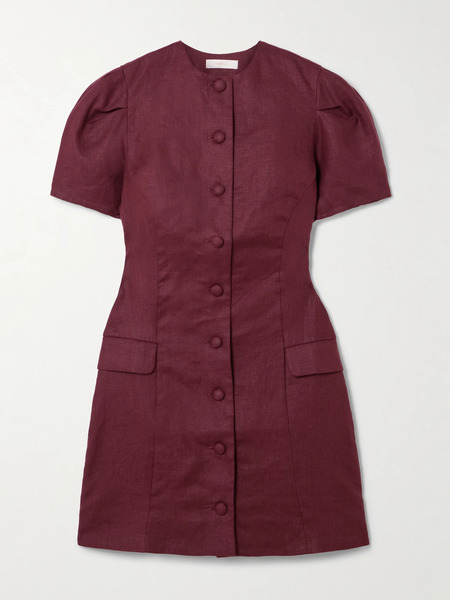  Faithfull   Emma Linen Mini Dress   Burgundy 
