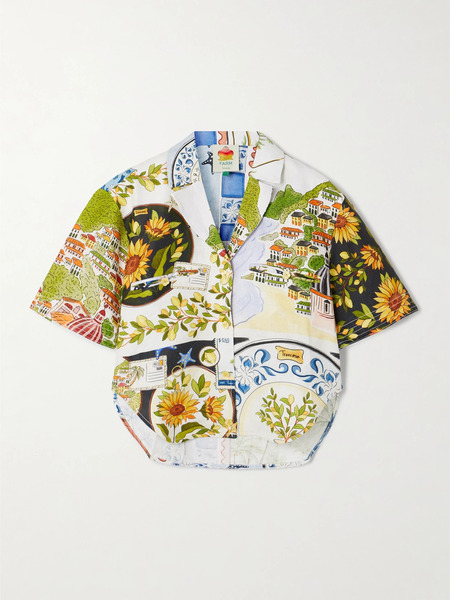  Farm Rio   Cropped Printed Linen Canvas Shirt   Multi 