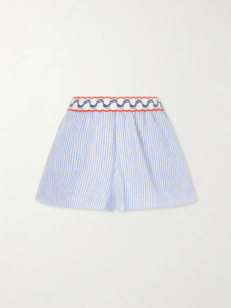  Farm Rio   Embroidered Striped Linen Shorts   Blue 