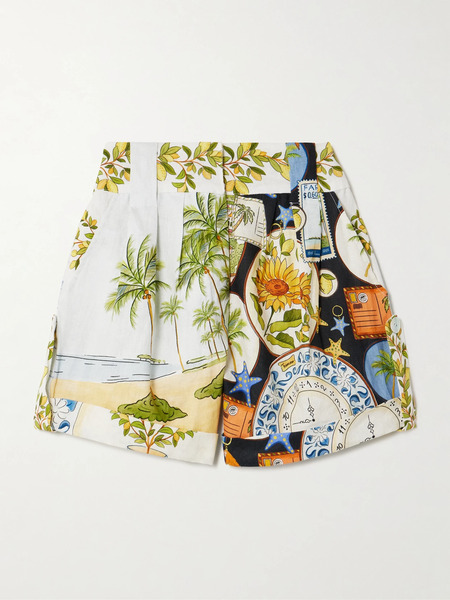  Farm Rio   Printed Linen Shorts   Light Blue 