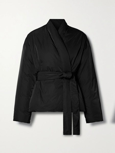  Ferragamo   Belted Twill Down Wrap Jacket   Black 