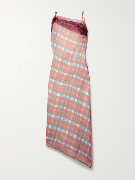  Ferragamo   Gathered Checked Organza Midi Dress   It36 
