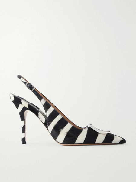  Ferragamo   Sara Embellished Zebra Print Calf Hair Slingback Pumps   Zebra Print 