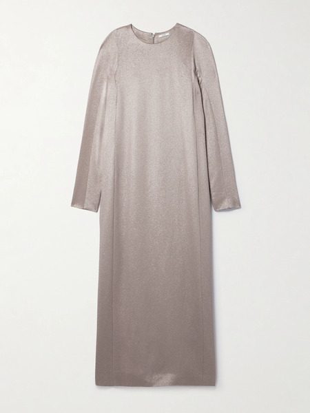  Fforme   Iris Metallic Cloqué Maxi Dress   Mushroom 