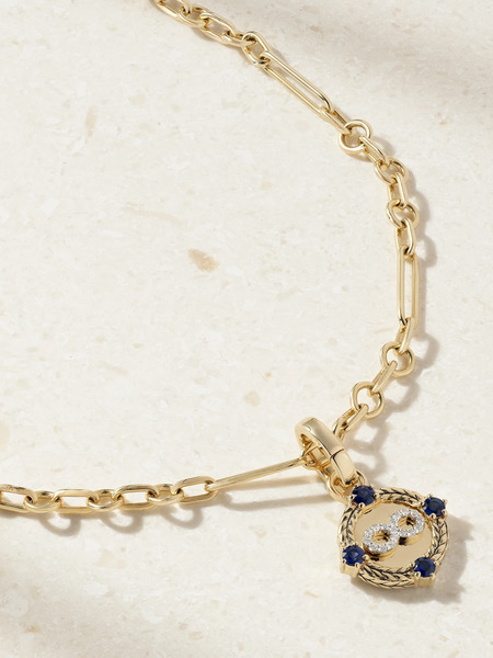  Foundrae   Infinite Gratitude + Fine Mixed Clip 18 Karat Gold Diamond And Sapphire Necklace   One Size 