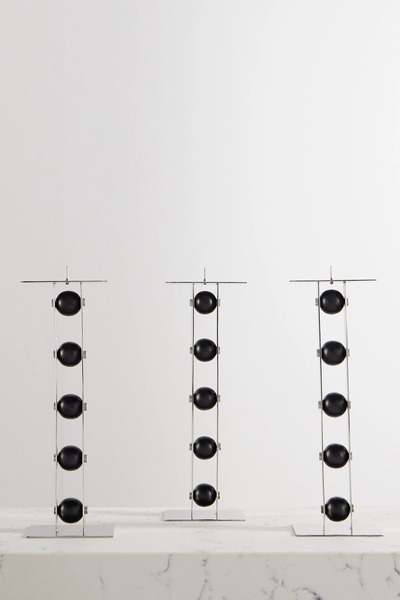  Fourth Street   Set Of Three Iron And Steel Candlesticks   Silver 