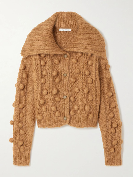  Frame   Bauble Pompom Embellished Mohair Blend Cardigan   Camel 