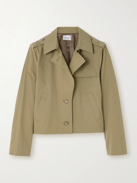  Frame   Cropped Cotton Gabardine Jacket   Beige 