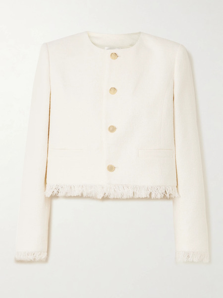  Frame   Cropped Fringed Cotton Blend Tweed Jacket   Ivory 