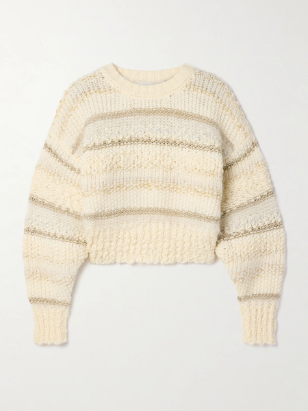  Frame   Cropped Metallic Striped Wool Blend Sweater   Cream 