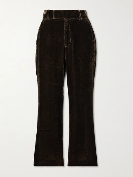  Frame   Cropped Velvet Flared Pants   Dark Brown 