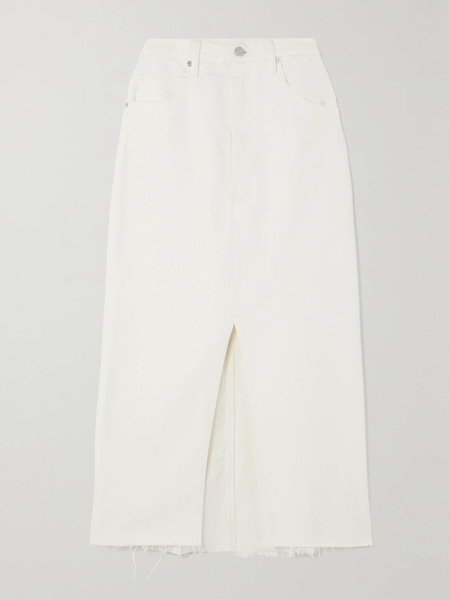  Frame   Frayed Denim Midi Skirt   Ecru 