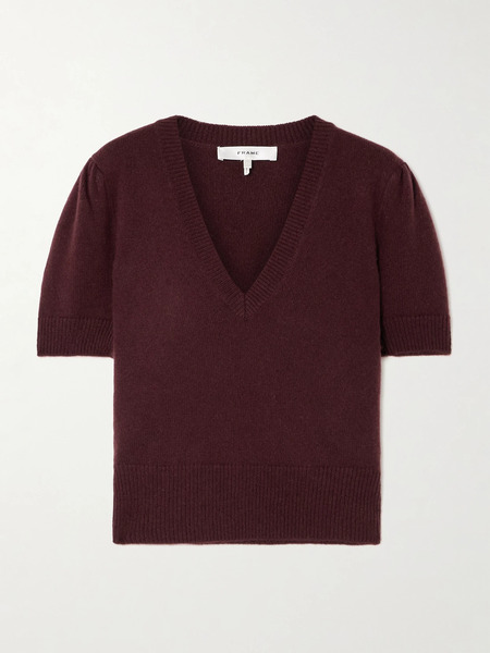  Frame   Gathered Recycled Cashmere Sweater   Crimson 